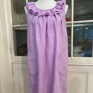 120% Lino Linen Dress, Purple Lilac, Size 46/US Medium, Ruffled